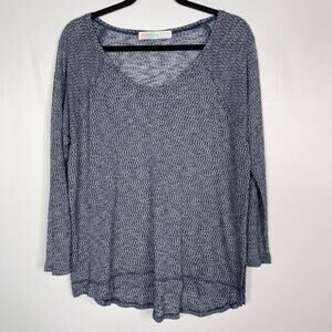 Free People Beach Medium M Blue Marled 3/4 Sleeve Scoop Neck Tee High Low Hem